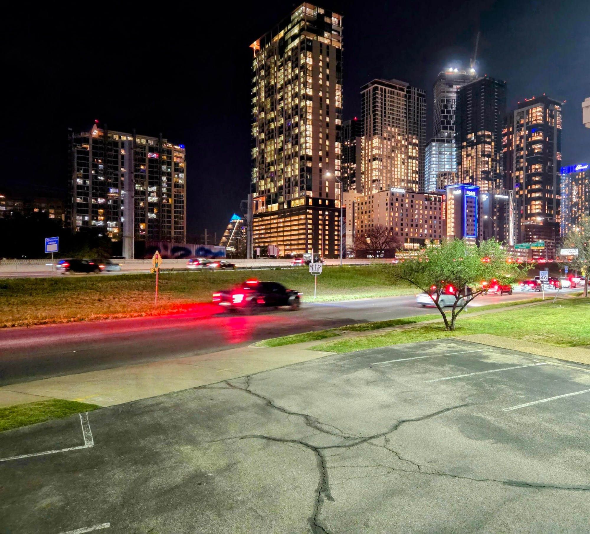 a view of a city at night